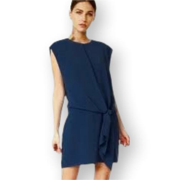 Tibi Savanna Navy Blue Crepe Drape Tie Dress 4 Career Modern Classic Minimalist - Picture 1 of 13